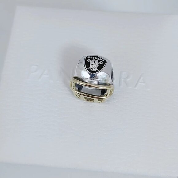 Pandora Las Vegas Raiders Football Helmet Bead Charm Pendant S925 ALE - Picture 2 of 7